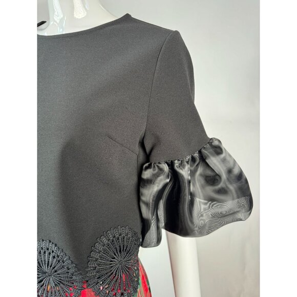 Gracia Black Top With Lace Hem & Organza Sleeves Size M - Picture 10 of 16